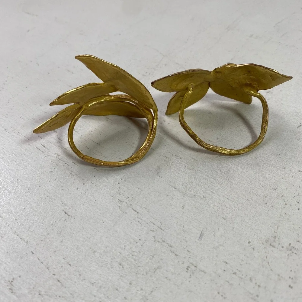 Table Art Gold Leaf Napkin Rings Set of 2 Botanical Herb Foliage Gold Tone